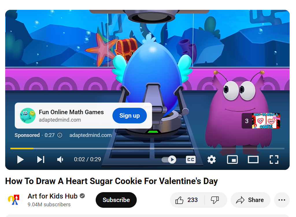 example of a sponsored ad on the Art for Kids Hub channel