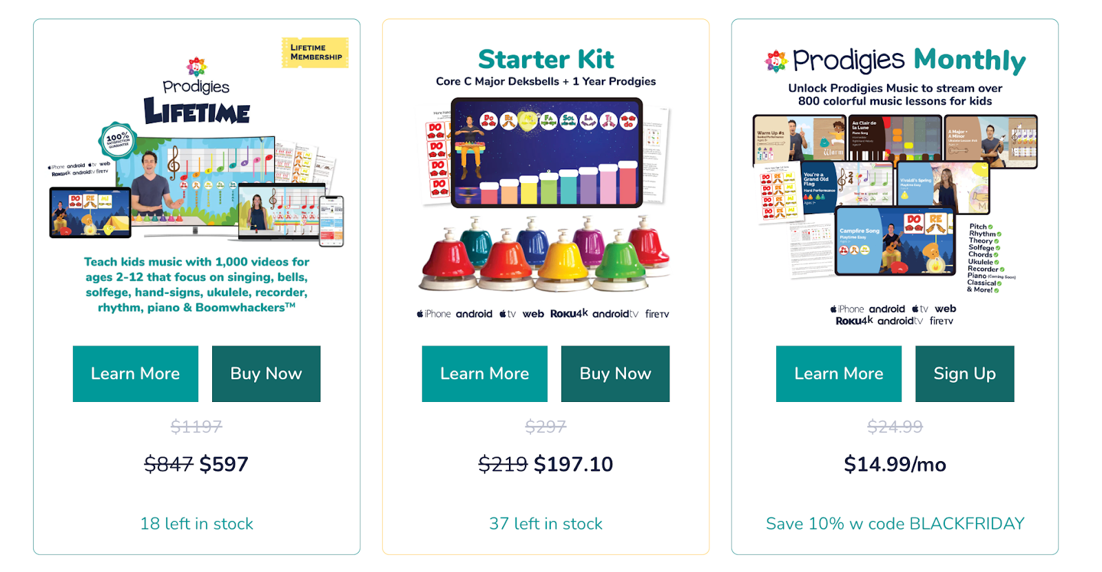 Prodigies pricing page