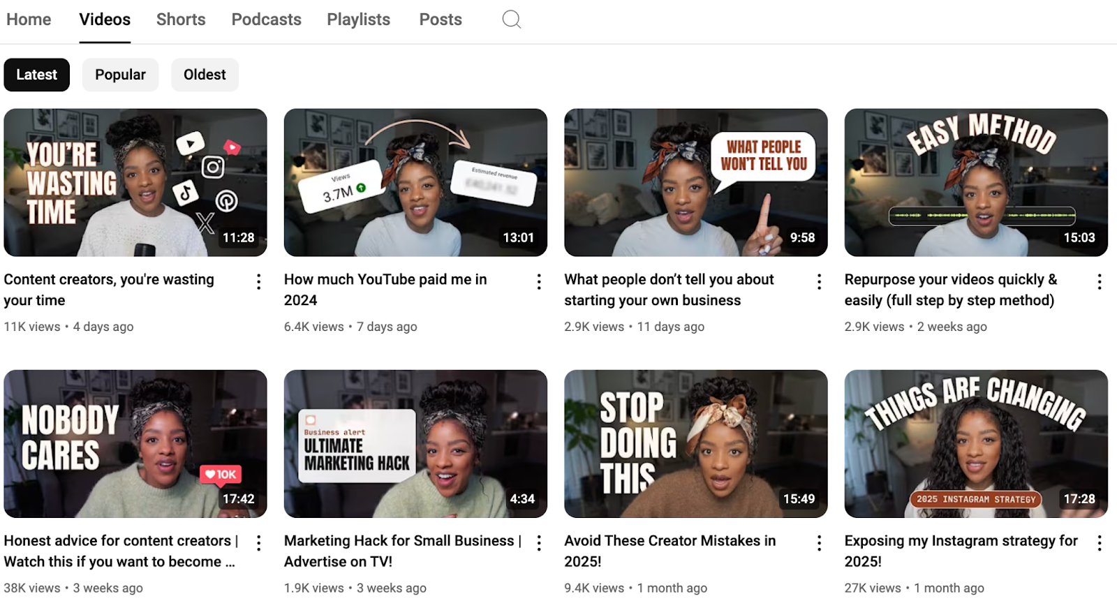 Jade Beason YouTube content library page