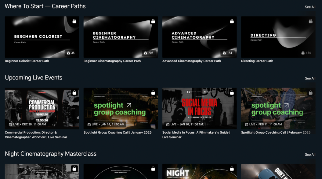 Filmmakers Academy course library